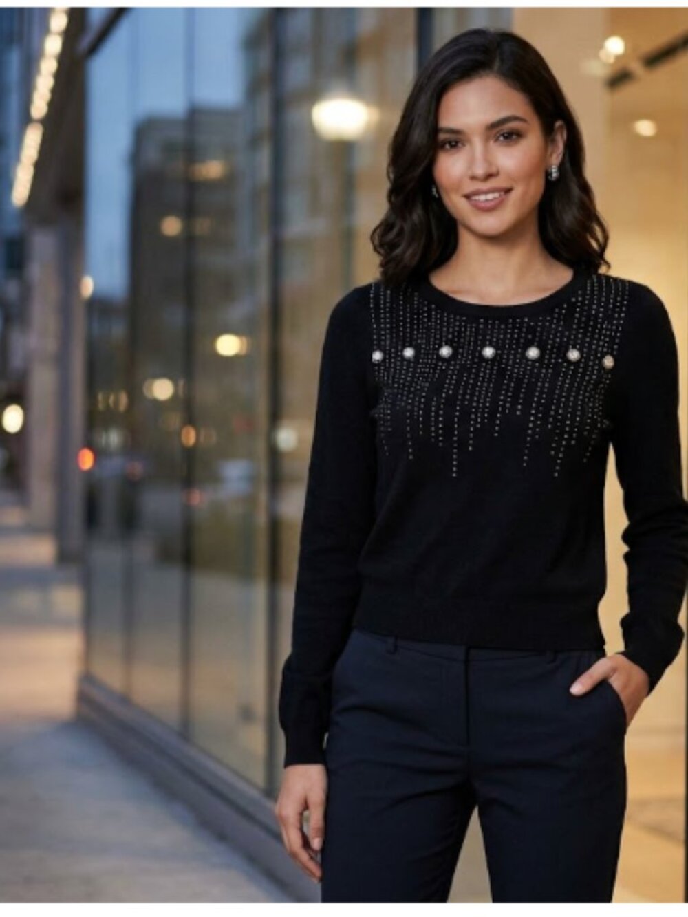 Express Sweater Top Black Embellished Cut out Small